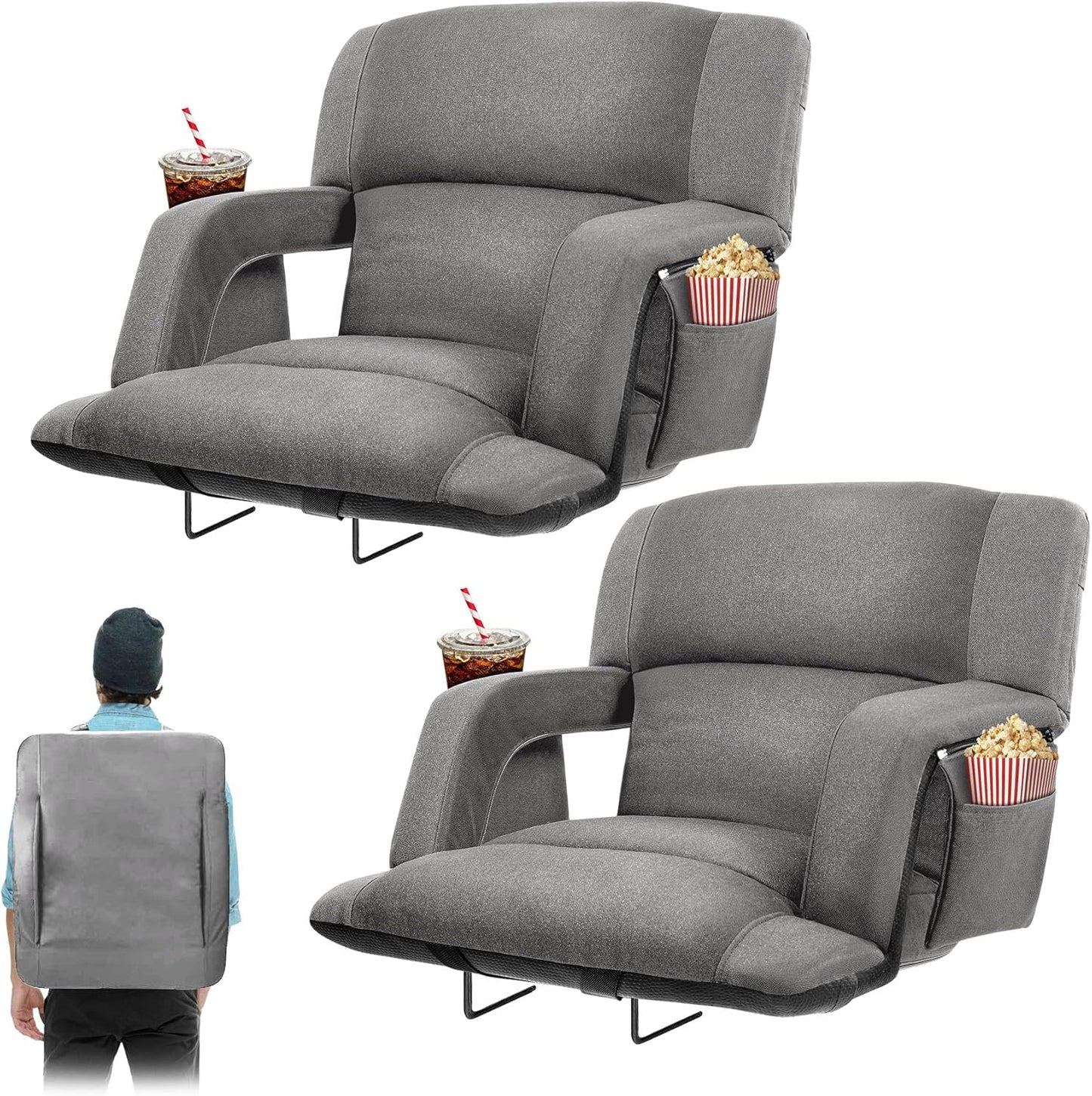 Extra Wide Bleacher Chairs with Back and Cushion for Comfort