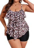 Women Plus Size Tankini Swimsuit with Ruffled Flounce - Tummy Control