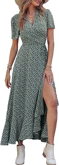 PRETTYGARDEN Women's Summer Wrap Maxi Dress for Beach Vibes