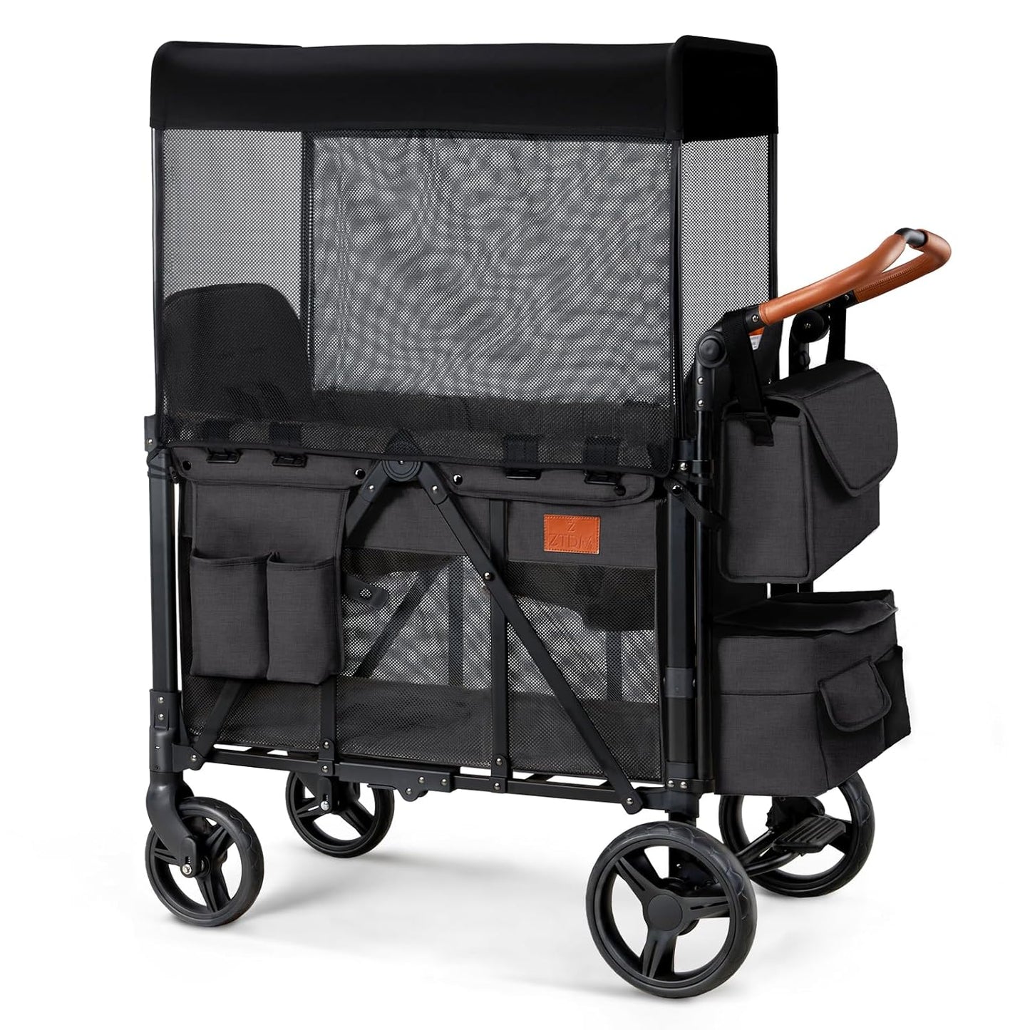 Wagon Stroller for 2 Kids with Canopy and 5 Point Harness