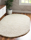 Unique Loom Solid Shag Area Rug 5 ft 1 in x 8 ft Oval - Pure Ivory