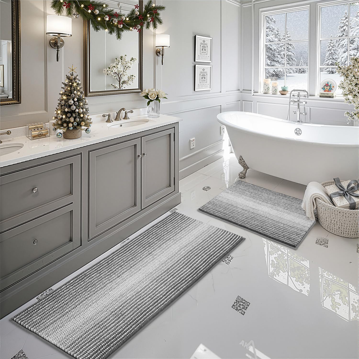 BSICPRO Chenille Bath Mat Set - Soft, Absorbent, Non-Slip Rugs