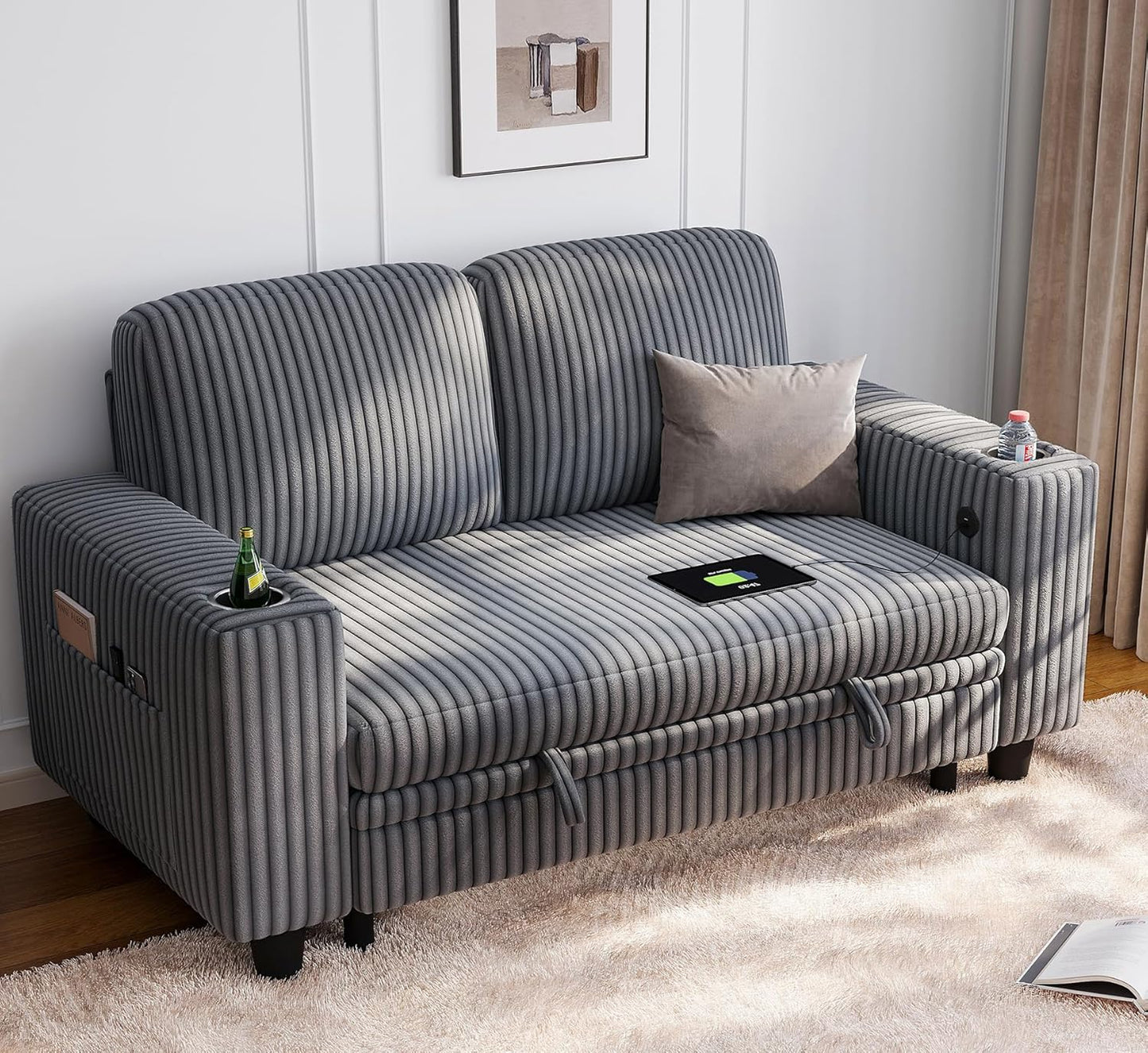 LINSY HOME Loveseat Sofa with Storage for Small Spaces