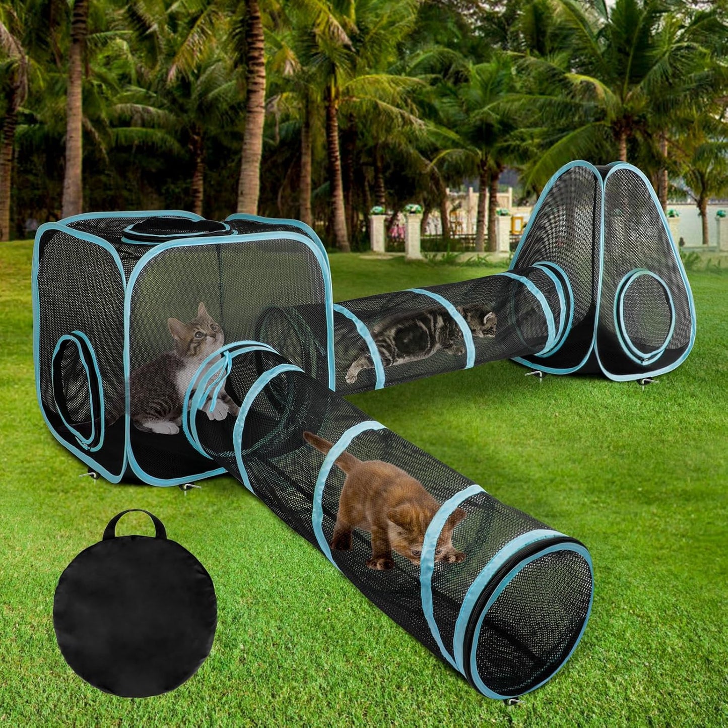 Portable Cat Enclosure w/ Double Tunnels - Gindoor