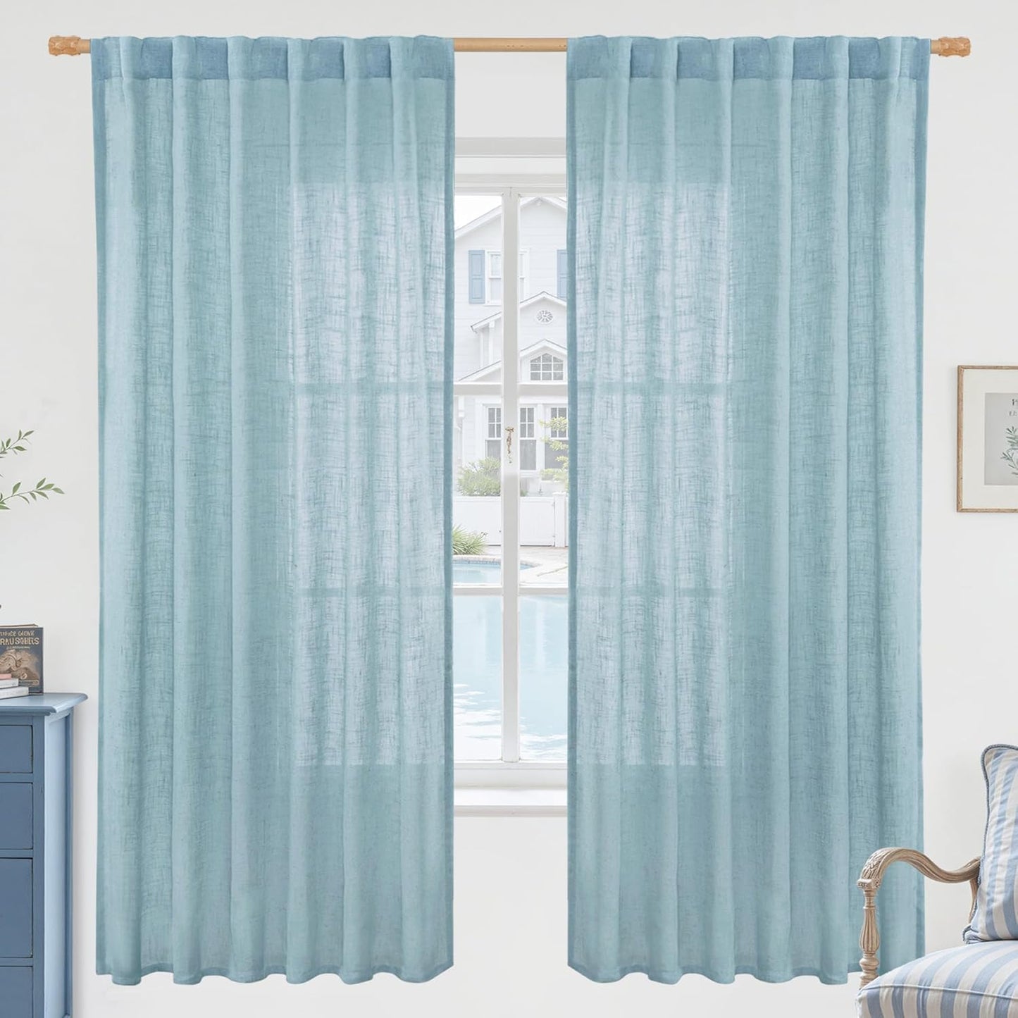 Stone Blue 72 inch Linen Curtains for Living Room and Bedroom