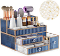 Makeup Organizer Blue - Tempered Glass Vanity Organizer for Cosmetics
