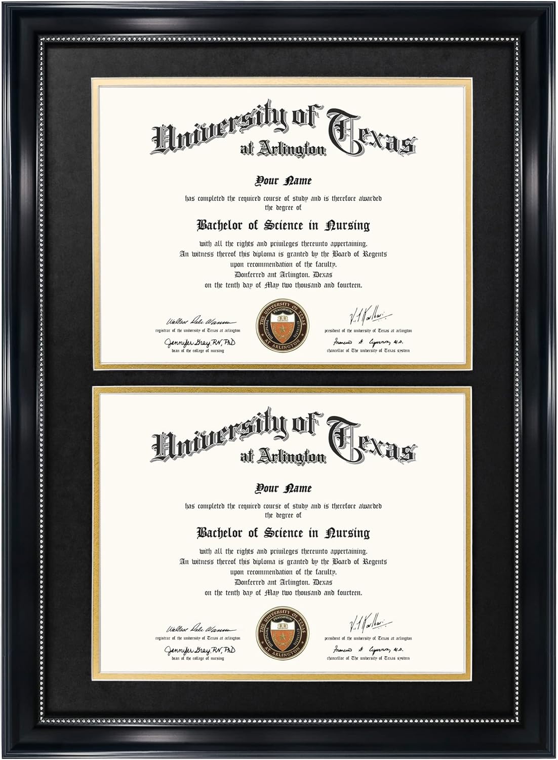 Double Diploma Frame for 8.5x11 Certificates with UV Protection