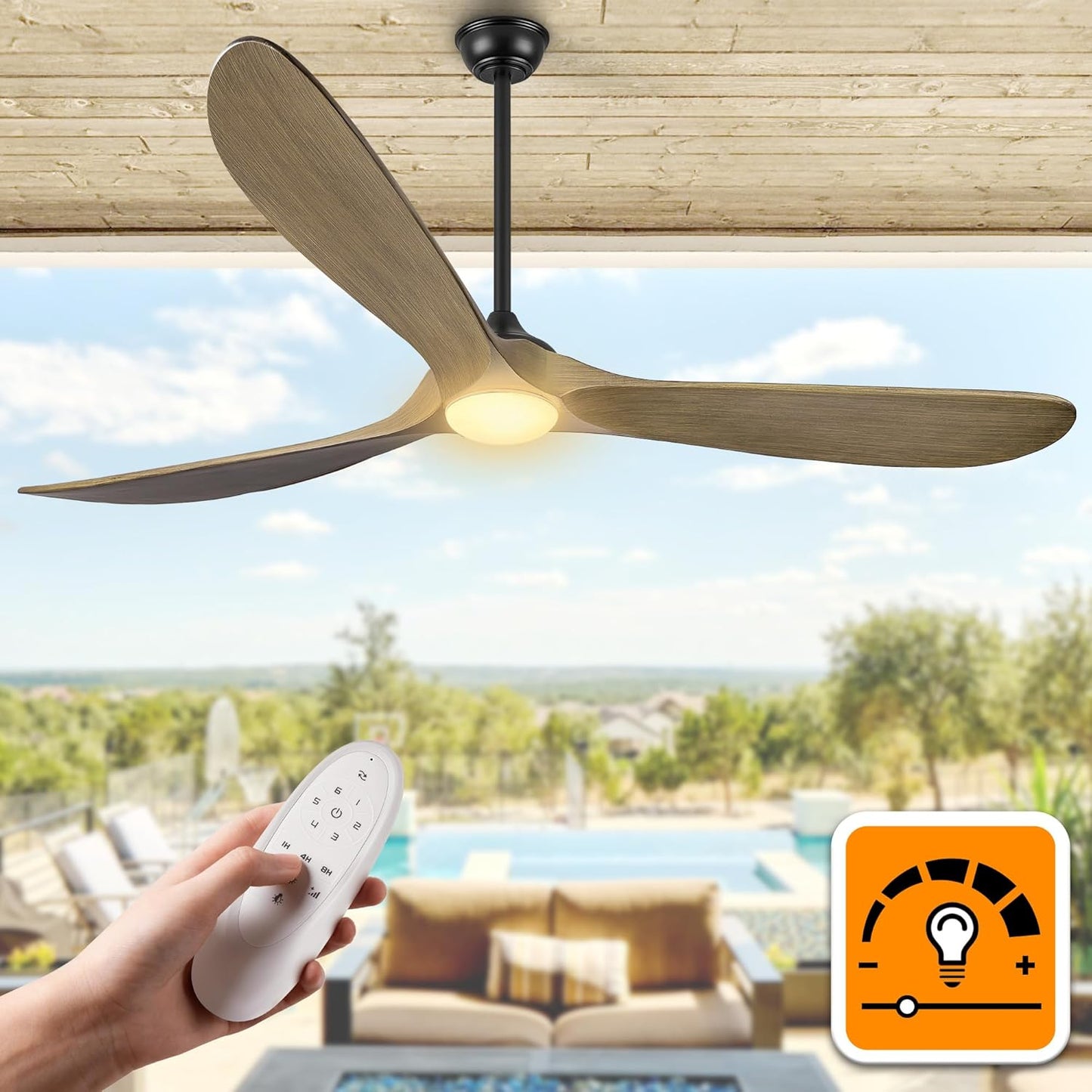 Haipeel 72 Inch Ceiling Fan with Lights for Rustic Patios