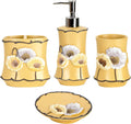 Poppy Fields Yellow 4pc Bathroom Accessories Set - Contemporary Bath