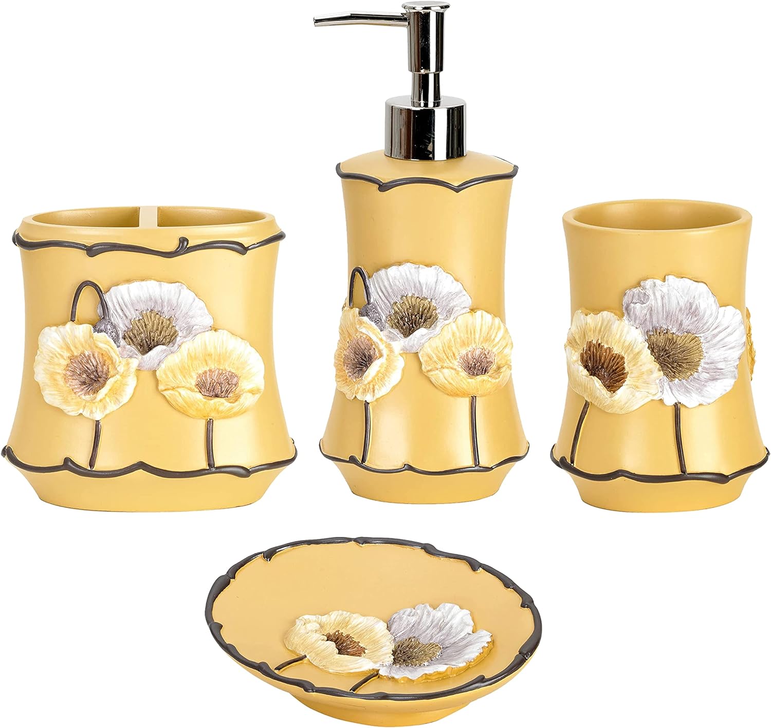 Poppy Fields Yellow Bathroom Accessories Set for Modern Decor