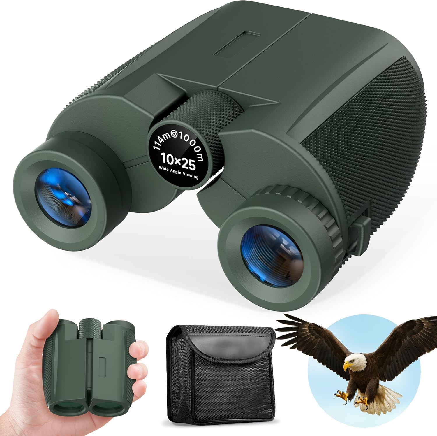 10x25 Compact Binoculars for Adults and Kids - Waterproof Design