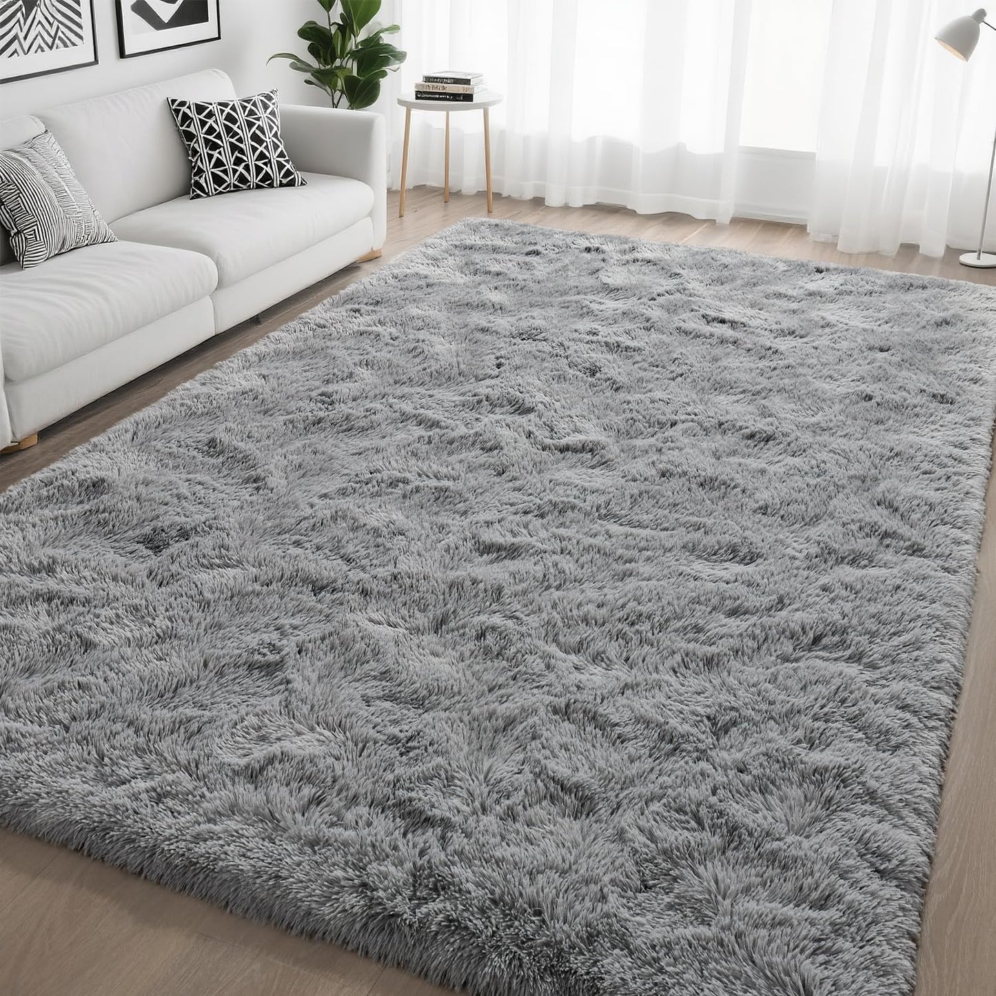 HQAYW 6x9 Fluffy Grey Area Rug for Living Room and Bedroom