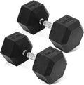 Pair of 50 lb Hex Rubber Coated Dumbbells - Solid Cast Iron Pair
