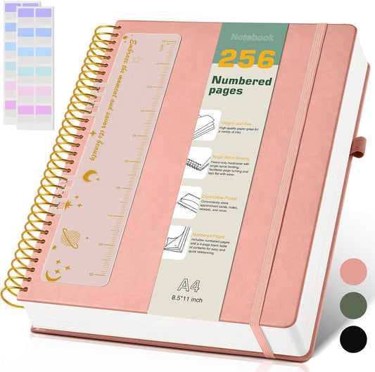 Large Spiral Hardcover Notebook, 256 Pages, 100GSM, Pink
