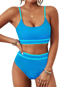 High Waisted Bikini Ribbed Two Piece Swimsuit - Flattering Control up