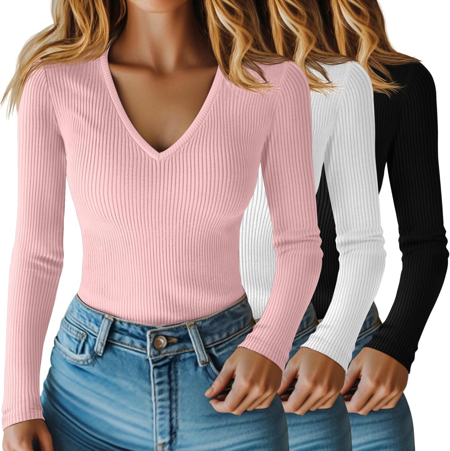Riyiper 3 Pack Women Long Sleeve Shirts for Casual Style