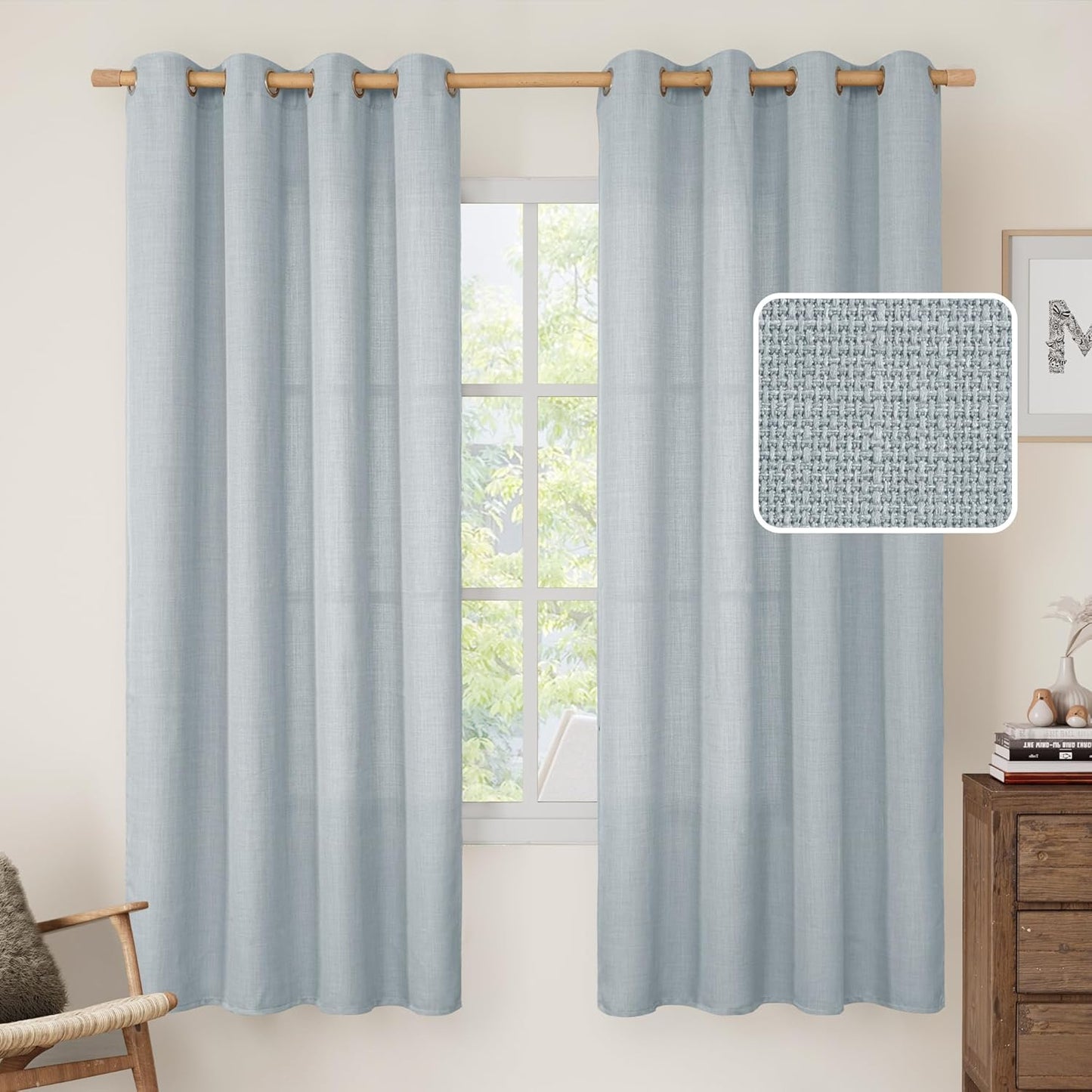 LAMIT 72 inch Linen Curtains for Living Room, Chic Drapes