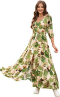 Women's Floral Maxi Dress with Sleeves - Flowy Rayon Beachwear