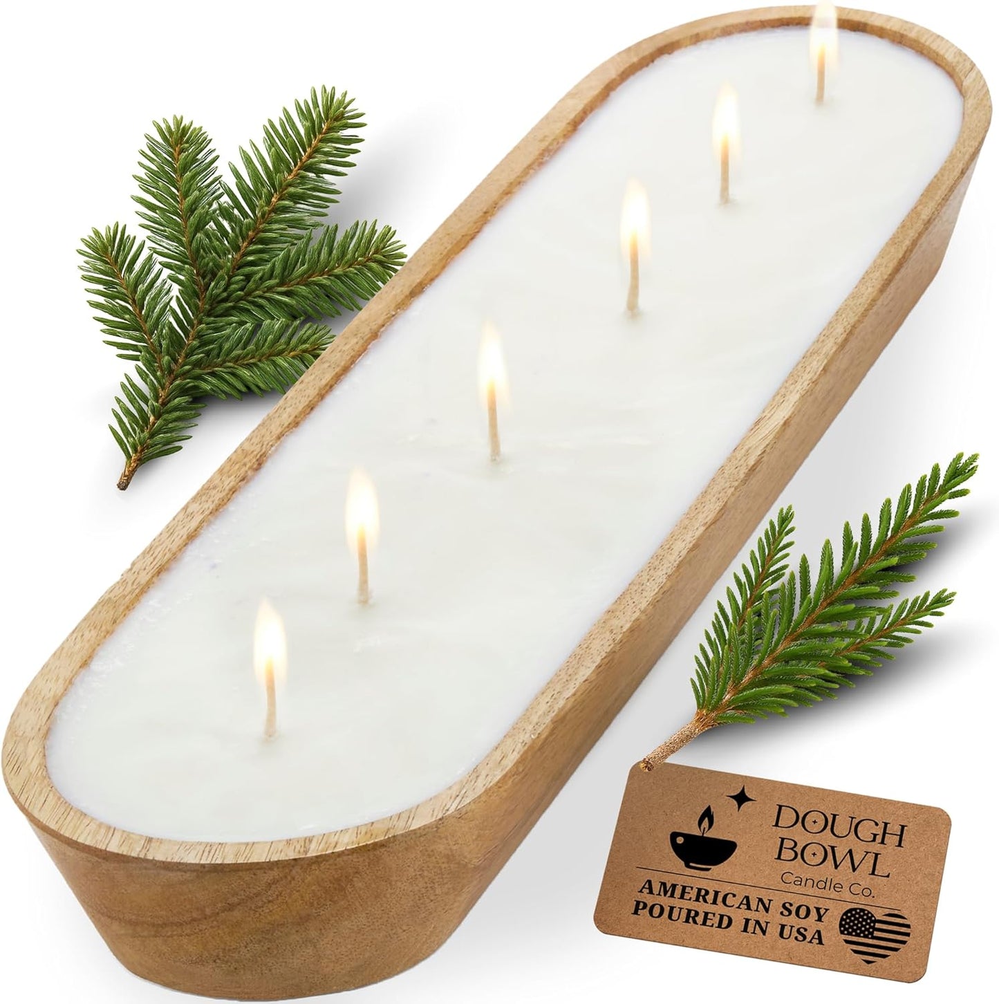 Fraser Fir Soy Candle - 6 Wick Rustic Dough Bowl Decor