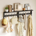 Black Solid Wood Coat Rack Wall Mount with Shelf - 17.1 in Hooks