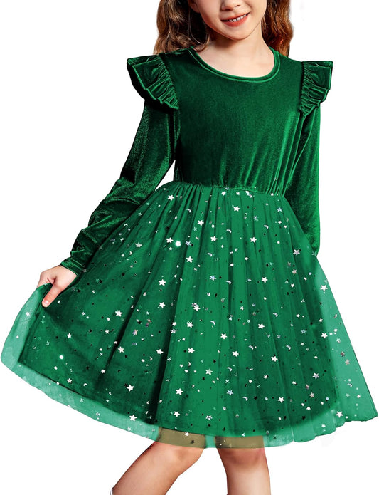 Toddler Tutu Dresses for Girls - Velvet Tulle Long Sleeve Dress