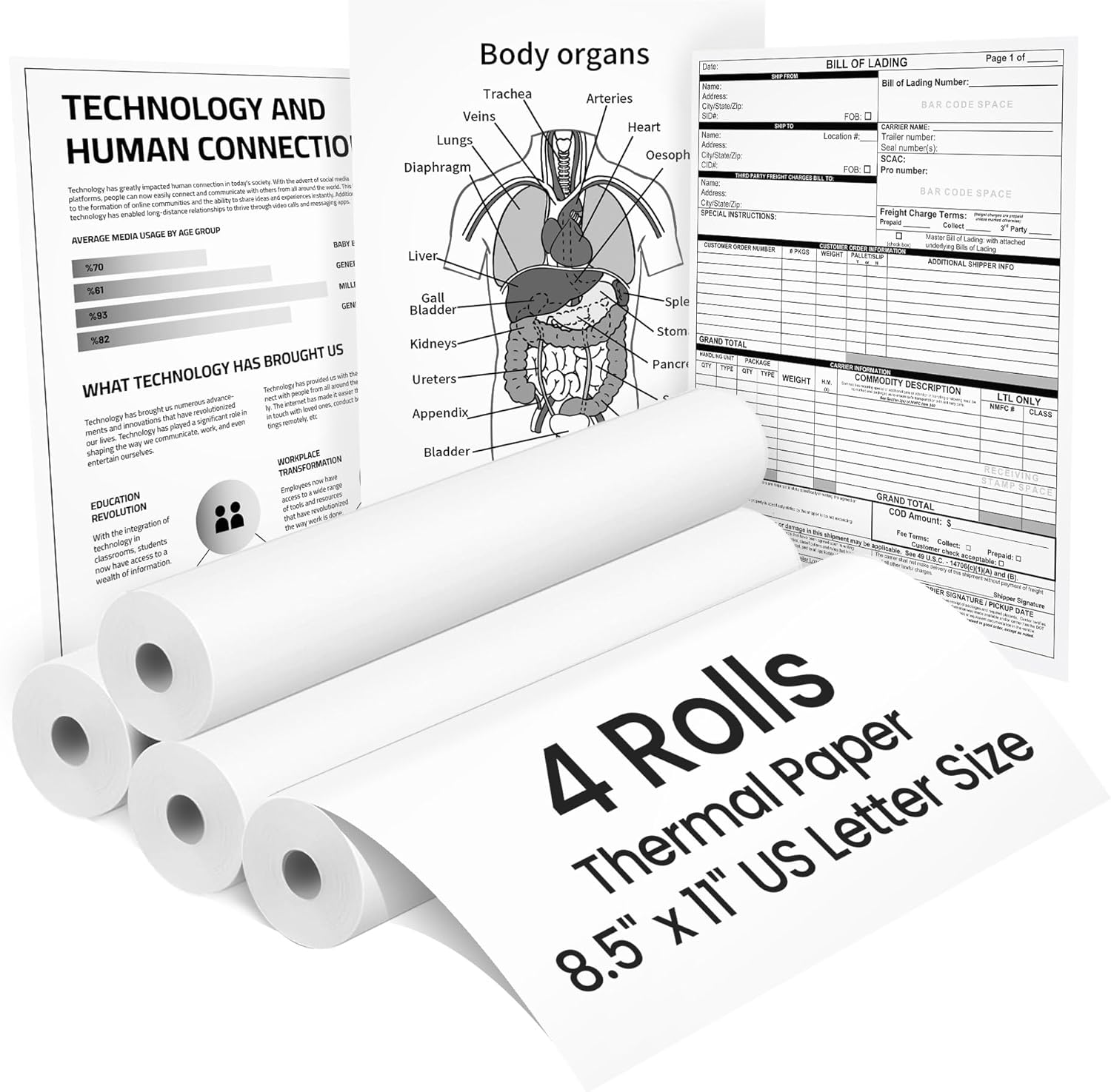 Quick-Dry Thermal Paper 4 Rolls - Letter Size Compatibility