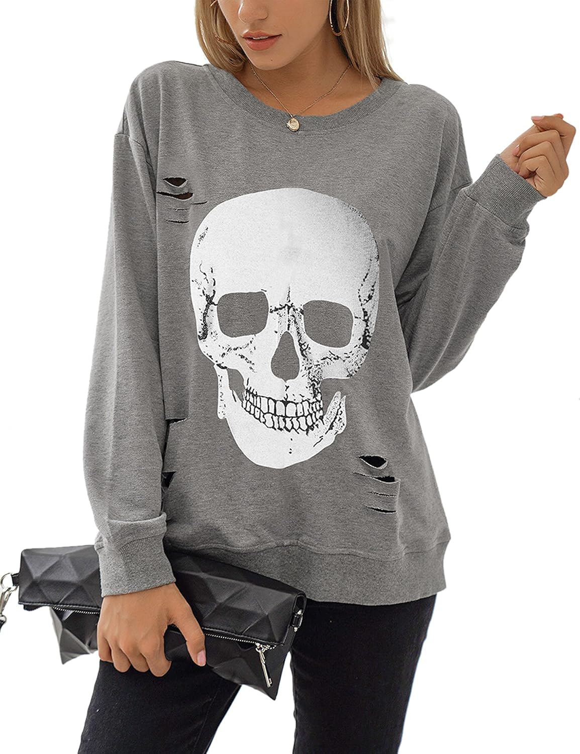 Skull Graphic Long Sleeve Sweatshirt by Blooming Jelly