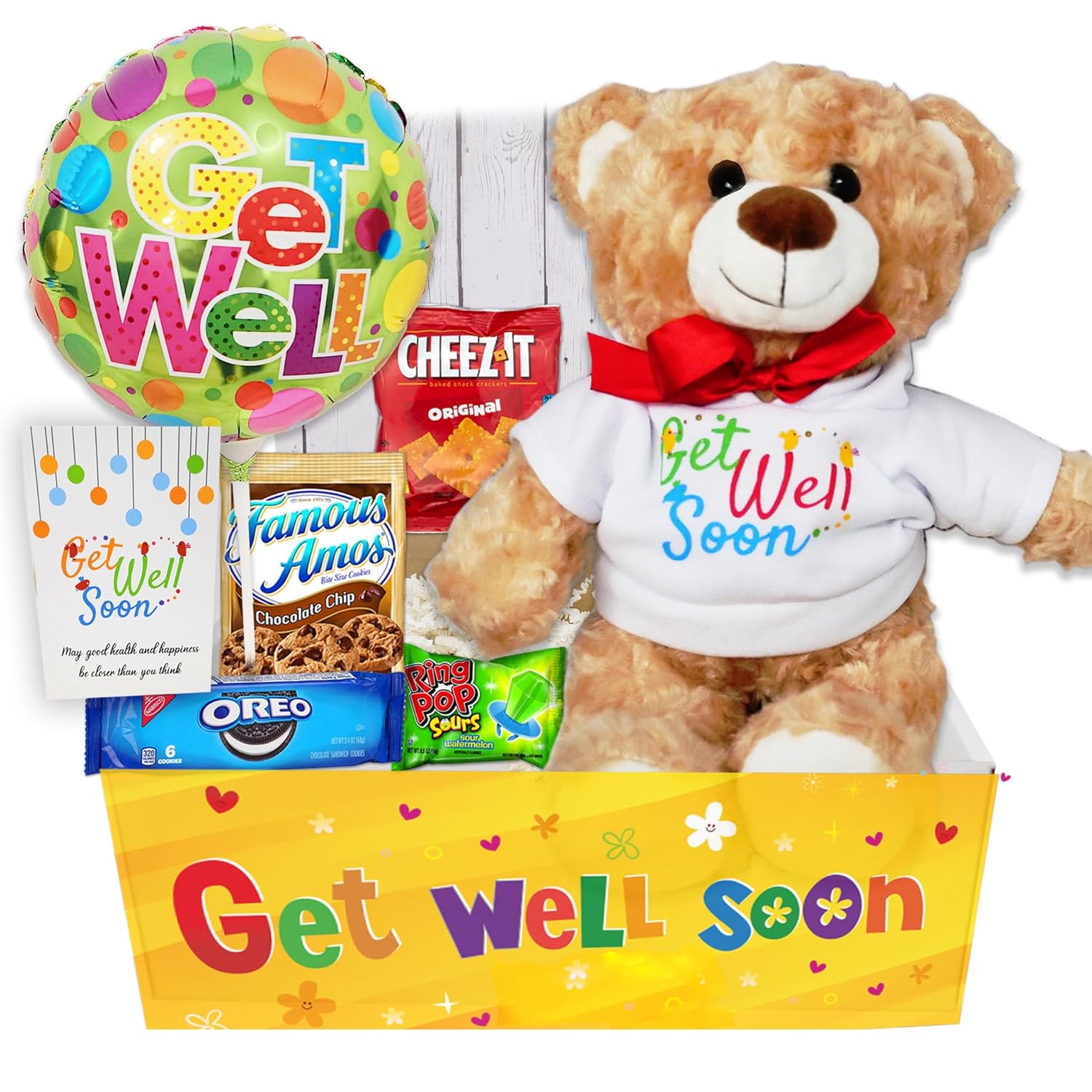 KIDS GET WELL SOON Care Package Gift with Teddy Bear & Snacks