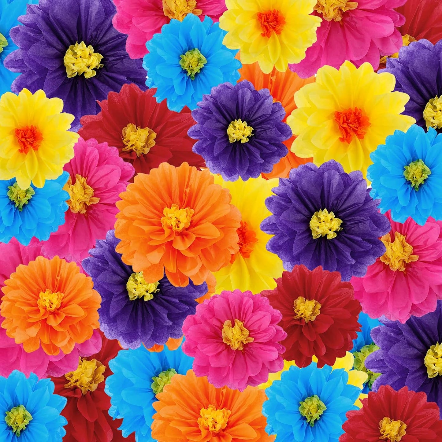 Colorful Fiesta Tissue Paper Flowers for Party Decorations