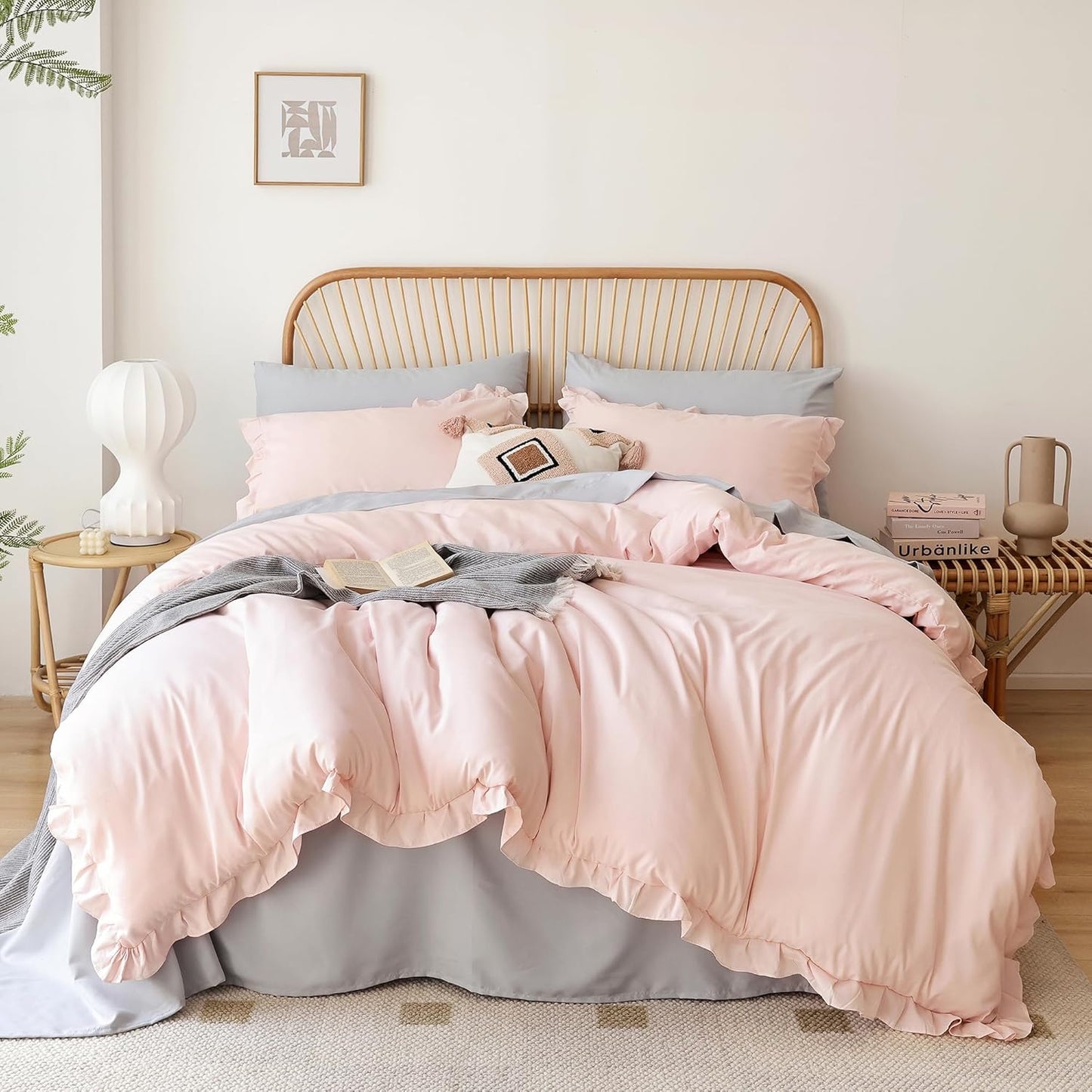 Pink Comforter Set Queen 3PCS with Ruffled Blush Design