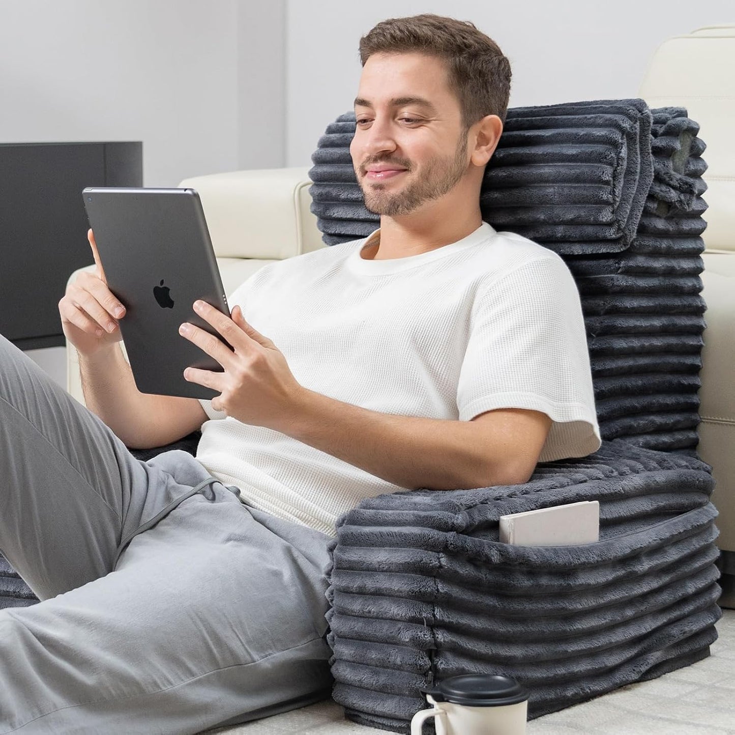 ENITYA Reading Pillow for Sitting in Bed with Big Pockets