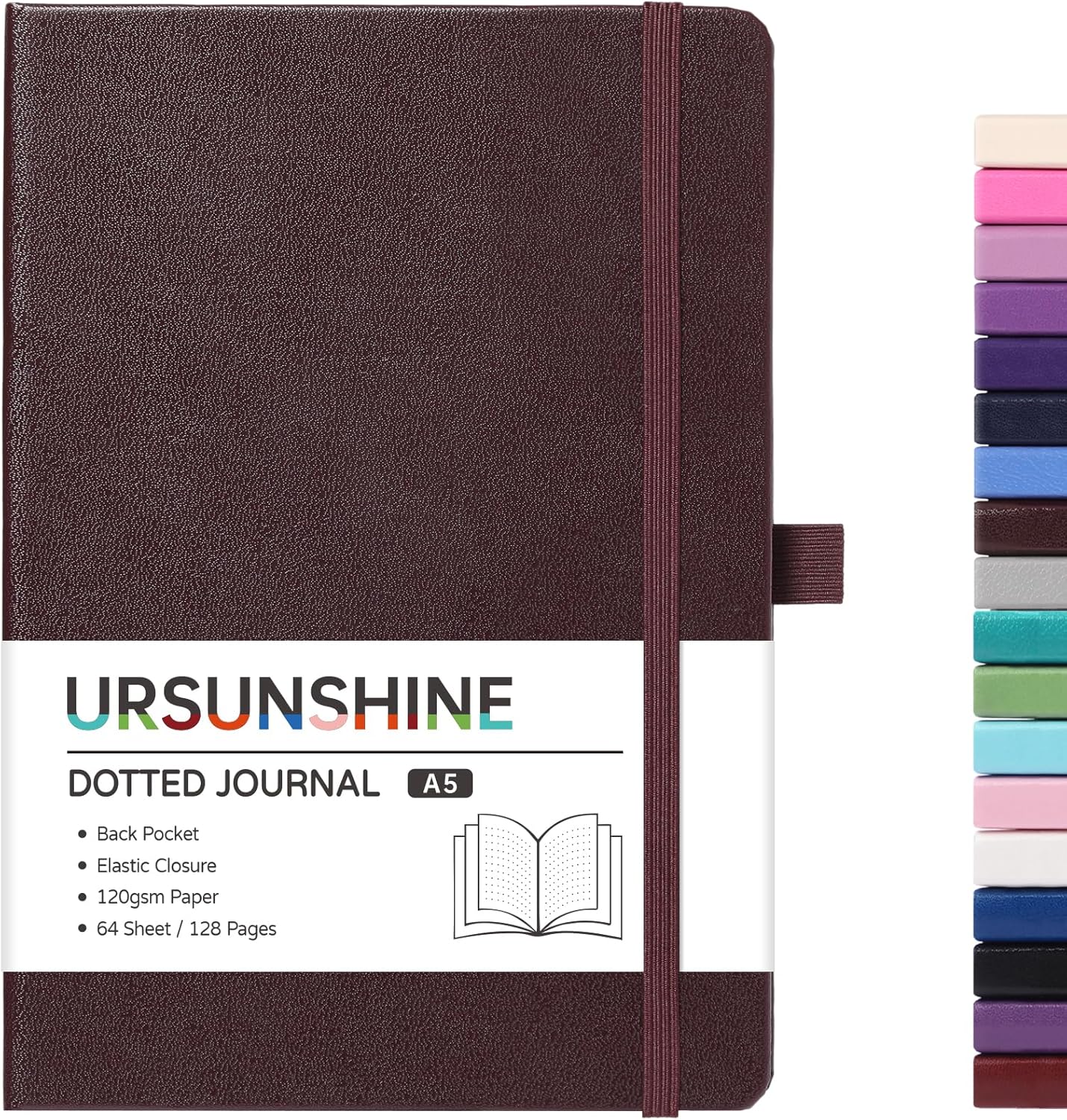 URSUNSHINE Dot Grid Journal - Premium Paper, Sleek Design, Pen Loop - Brown