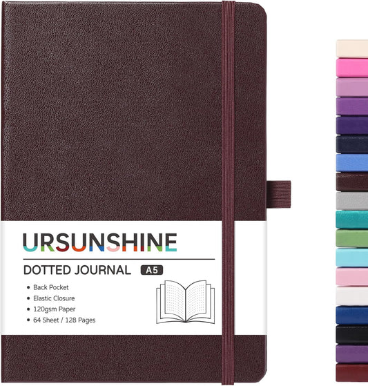 URSUNSHINE Dot Grid Journal - Premium Paper, Sleek Design, Pen Loop - Brown