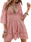 Eomenie Women's Contrast Lace Bathing Suit Cover Up V-Neck