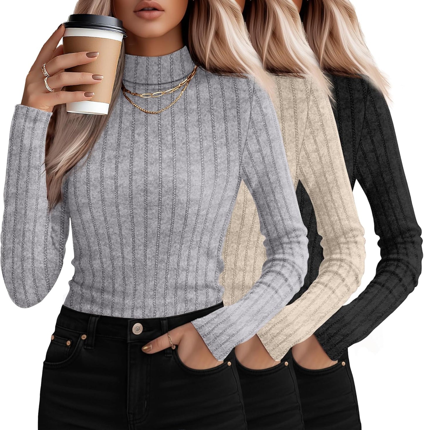 3 Pack Women's Mock Turtleneck Sweaters for Stylish Comfort