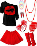 Red 80s Outfit Accessories for Women - Neon T Shirt & Tutu Set
