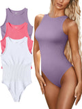 Women's Ribbed Halter Neck Bodysuit 3-Pack - Flattering Stretch Fit