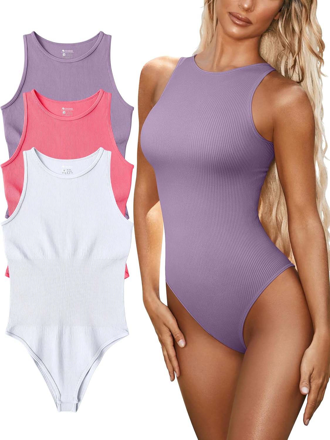 OQQ Women's 3 Piece Bodysuits Sexy Ribbed Halter Neck Tops