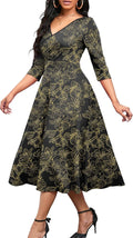 Women's Wrap Flared Midi Dress V-Neck 3/4 Sleeve - Curve Flattering