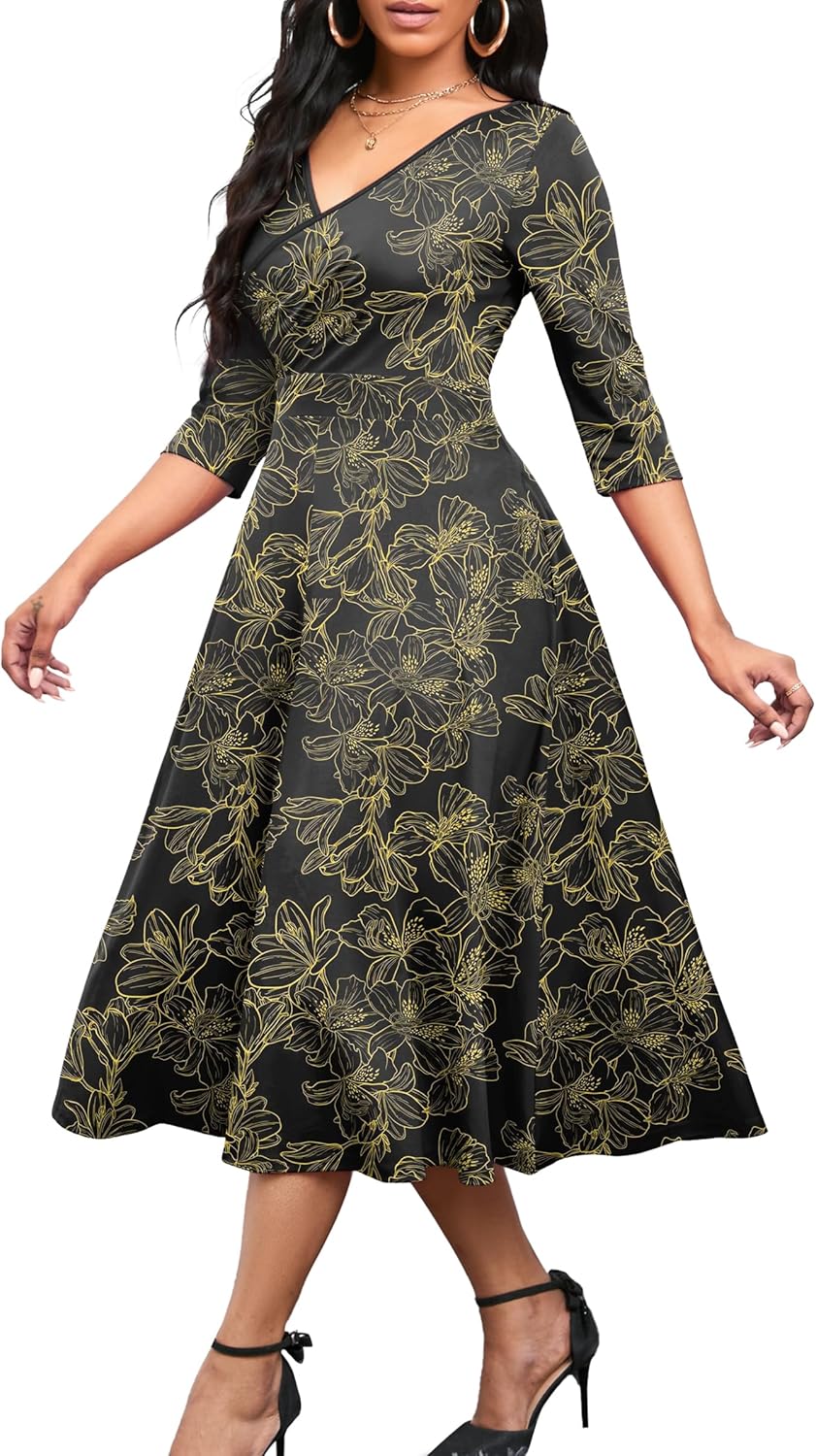Nmoder Women's Casual Wrap Flared Midi Dress for Any Occasion