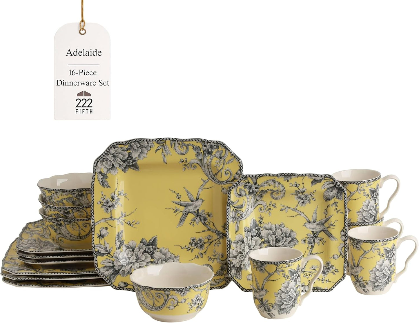 222 Fifth Adelaide 16-Piece Square Floral Dinnerware Set Review