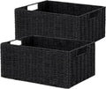 Vagusicc Wicker Storage Basket Set of 2 - Foldable Black Organizers