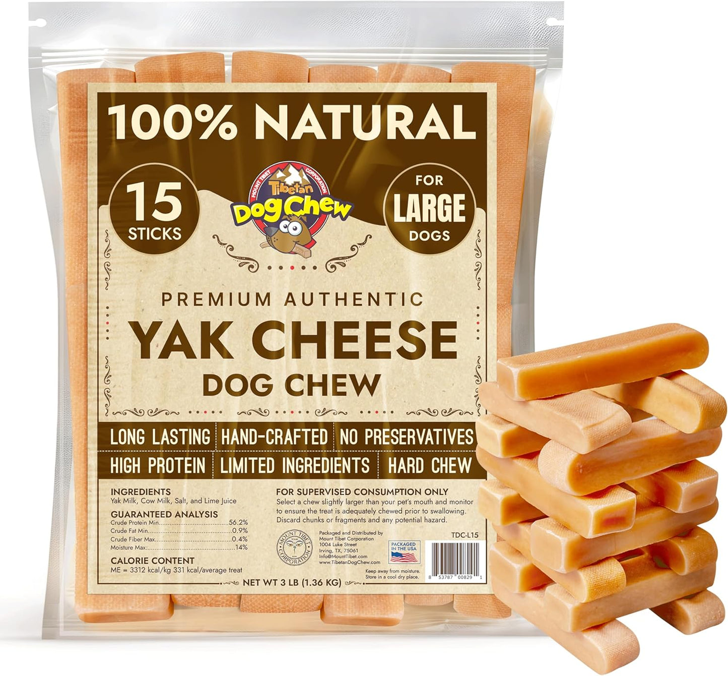 Tibetan Dog Chew Yak Cheese Sticks for Large Dogs - Natural Treats