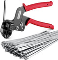Stainless Steel Cable Tie Gun Kit with 100 Metal Zip Ties - Heavy Duty