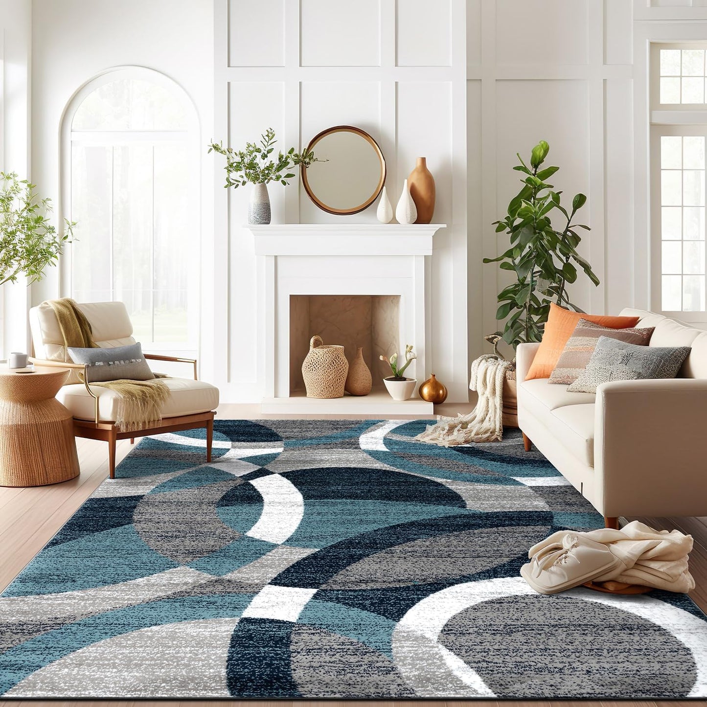 Rugshop Blue Modern Geometric Indoor Area Rug for Living Rooms