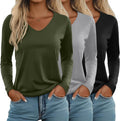Women's Long Sleeve V Neck T Shirts 3 Pack - Soft Stretch Basics