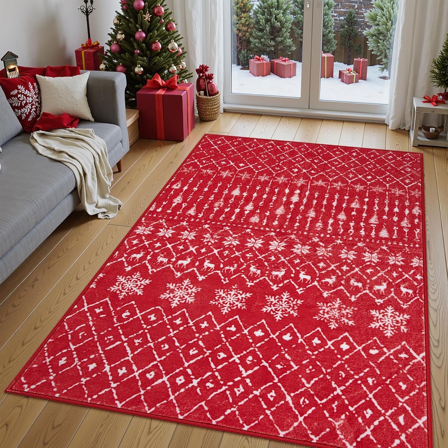 Lahome Moroccan Washable Christmas Rugs - Soft Red Area Rug
