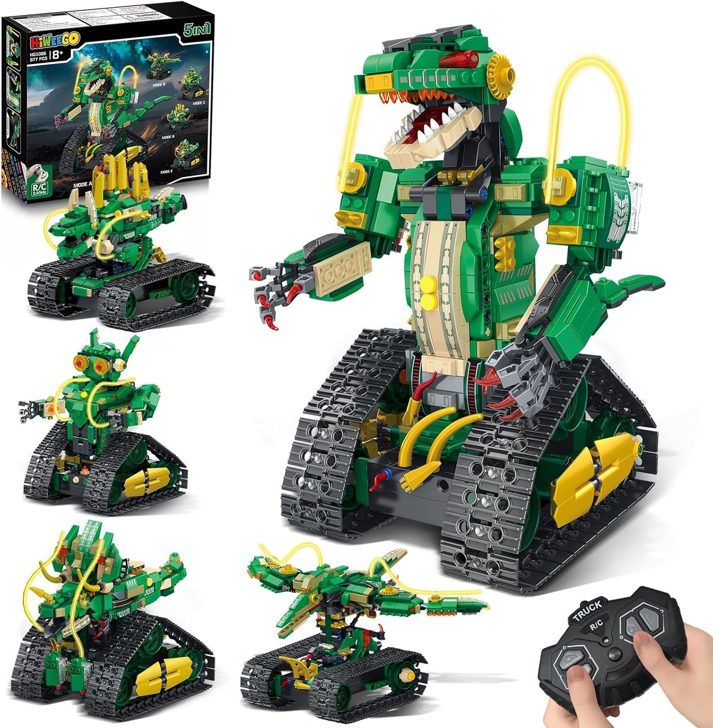 RC Dinosaur Building Toy with Light - 5 in 1 Remote Control Kit