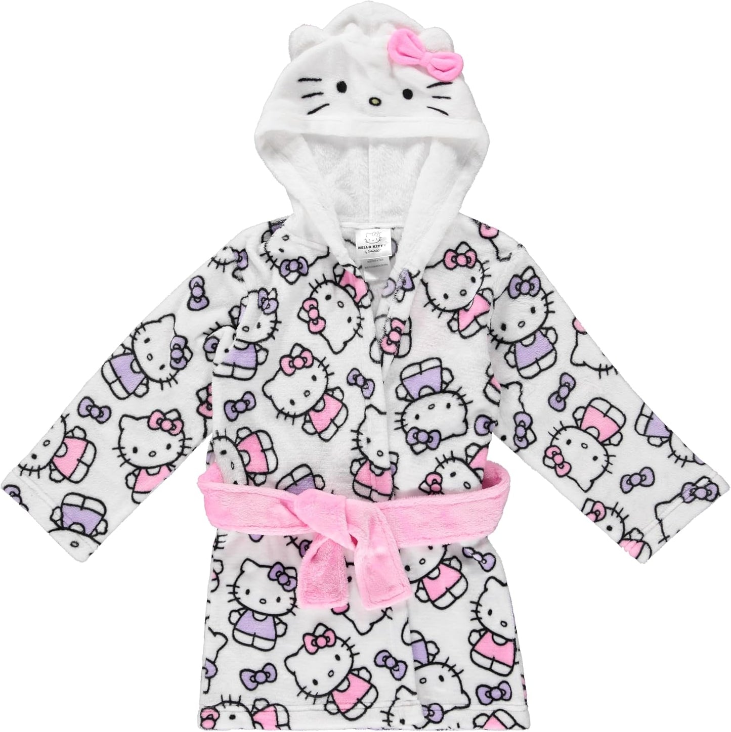 Hello Kitty Girls Fleece Hooded Robe - Super Soft Plush Bathrobe