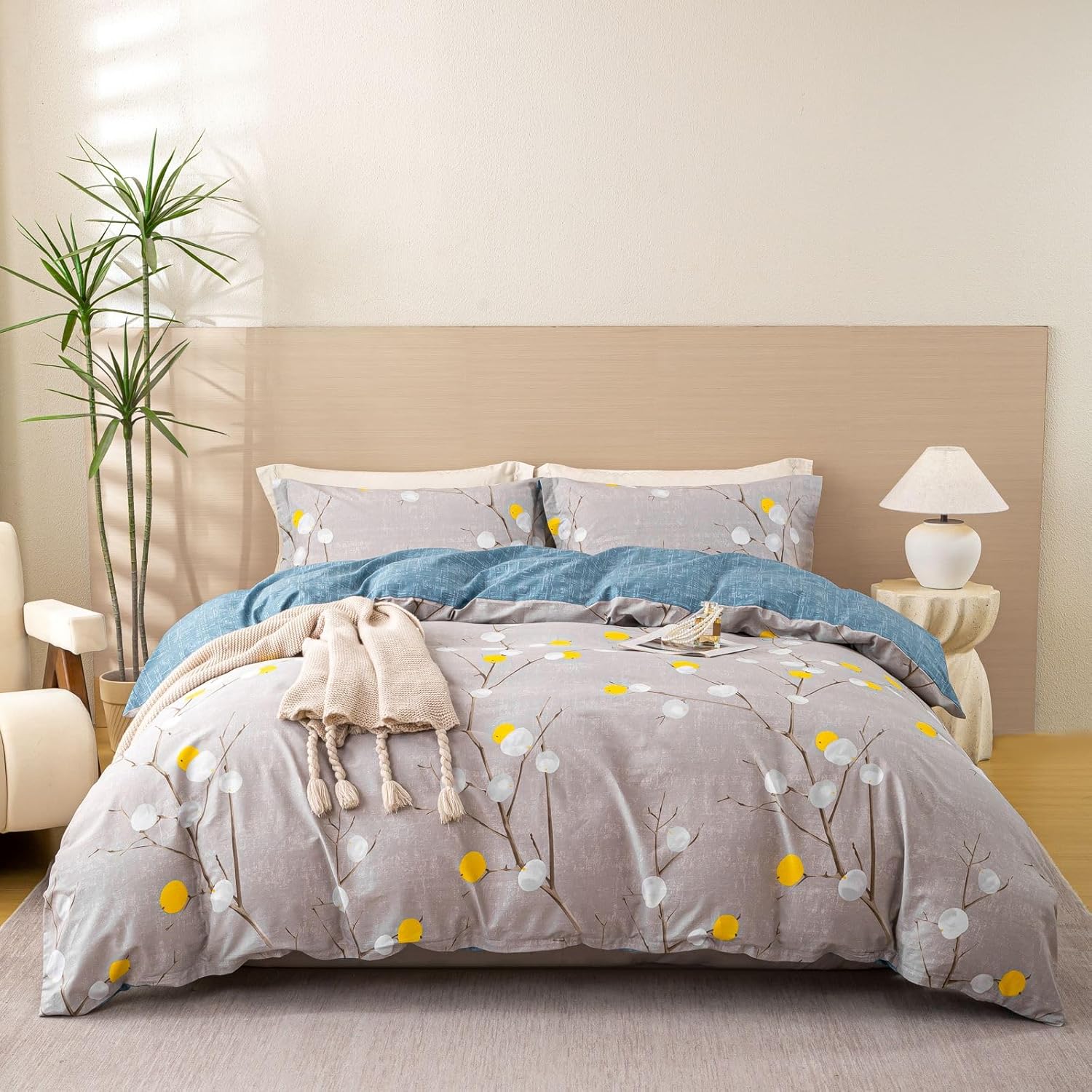 100% Cotton Duvet Cover Set with Branch Pattern for Stylish Bedding